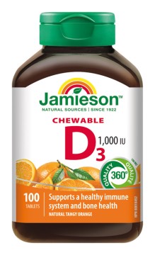 Jamieson D3-vitamin 1000 IU szopogató tabletta narancs ízesítéssel 100 tbl.