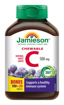 Jamieson C-vitamin 500 mg szopogató tabletta szőlő ízesítéssel 120 tbl.