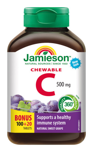 Jamieson C-vitamin 500 mg szopogató tabletta szőlő ízesítéssel 120 tbl.